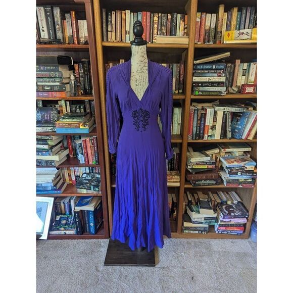 Vintage 80s Karen Alexander USA Women’s 0 Embellished Purple Maxi Dress Gown - Picture 1 of 6